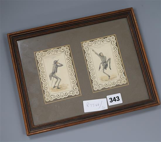 Two French drawings of figures, framed as one 11 x 8cm